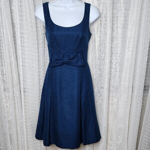 Navy Mirror of Venus x Anthropology Fit & Flare Silk Blend Dress w Waist Bow Sz4